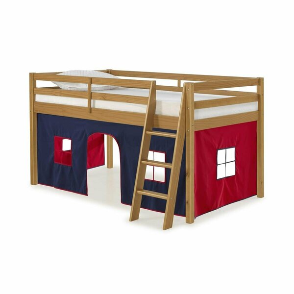 Kd Cama De Bebe Roxy Twin Wood Junior Loft Bed with Cinnamon with Blue & Red Bottom Tent KD3242744